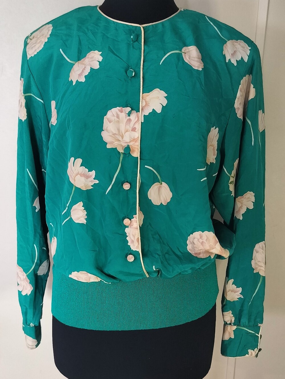 Teal Floral Bomber Jacket with Button Front